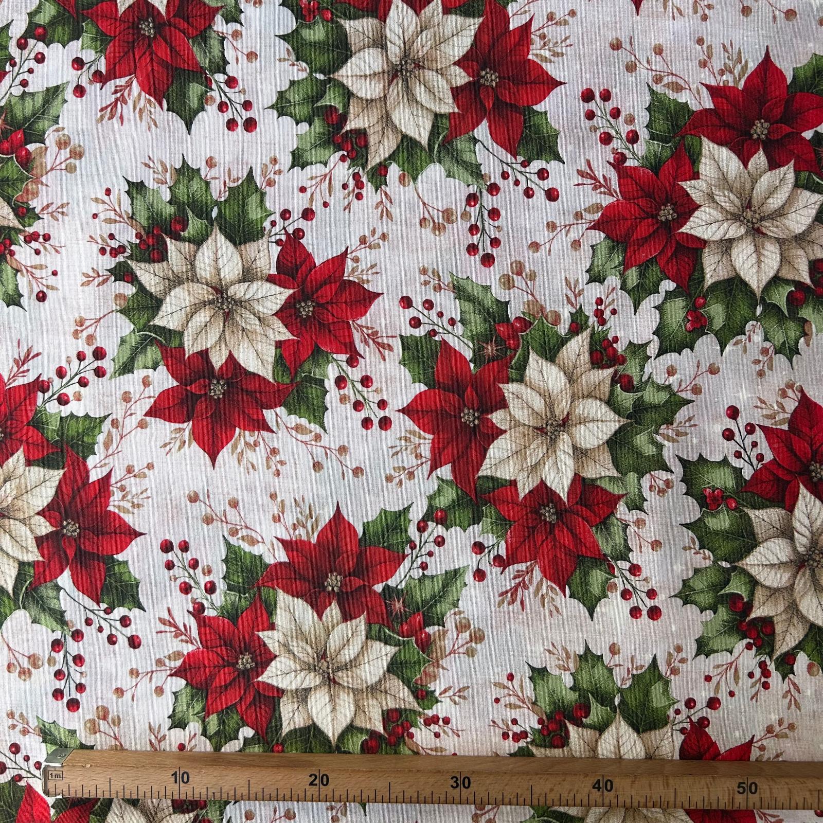 Loneta de decoração- Natal- Azevinho e Bagas Vermelhas