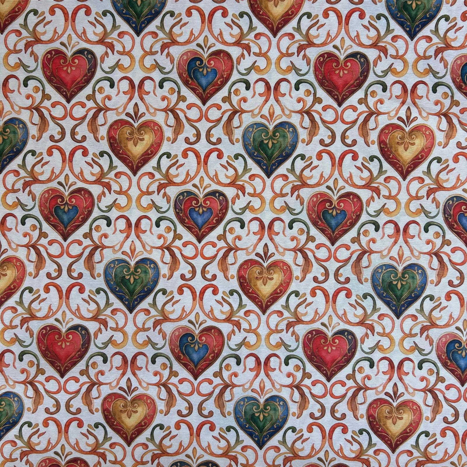 Loneta de decoração-Corações-Floral-Laranja