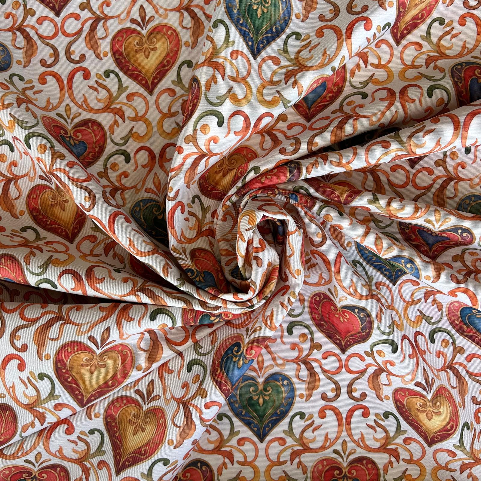 Loneta de decoração-Corações-Floral-Laranja