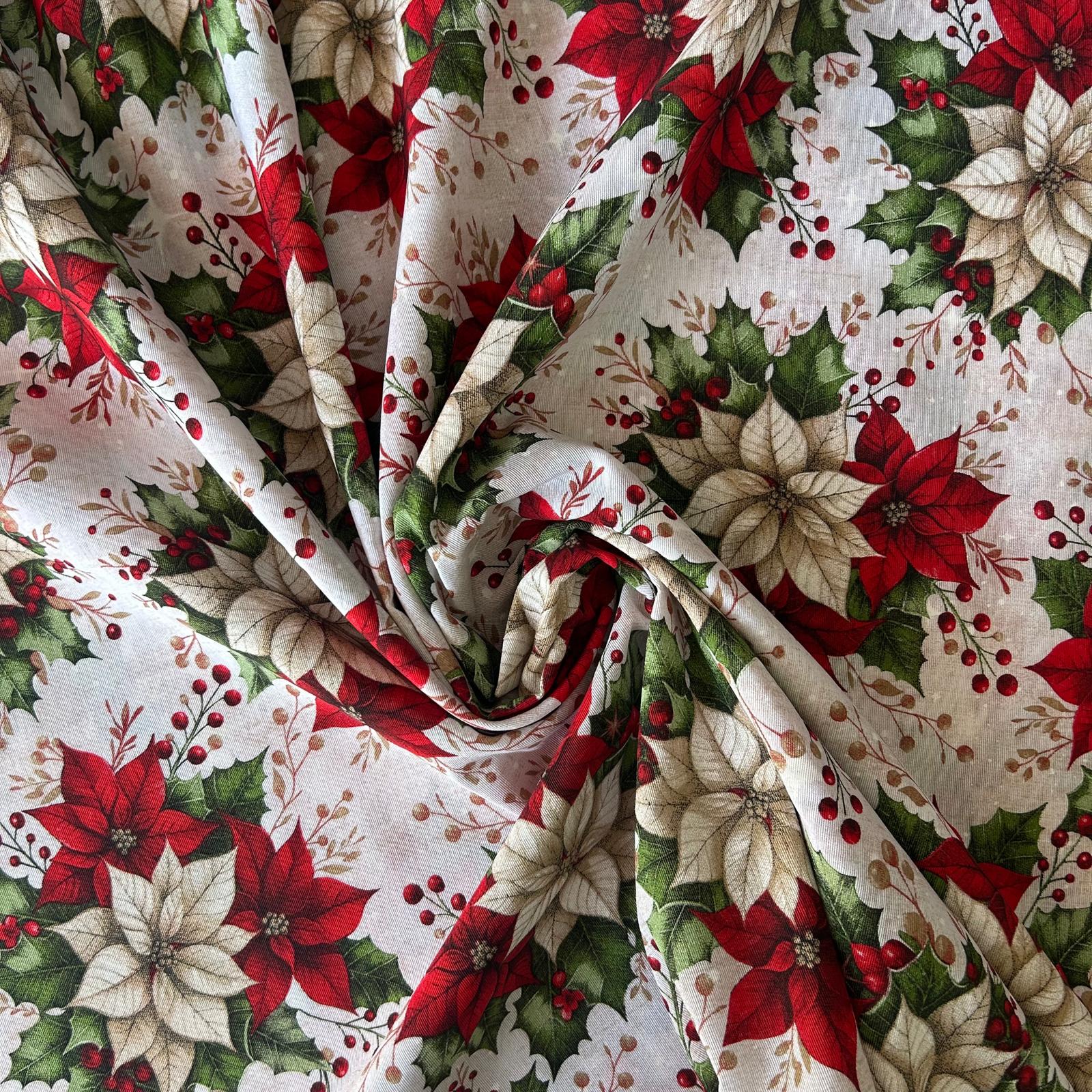 Loneta de decoração- Natal- Azevinho e Bagas Vermelhas