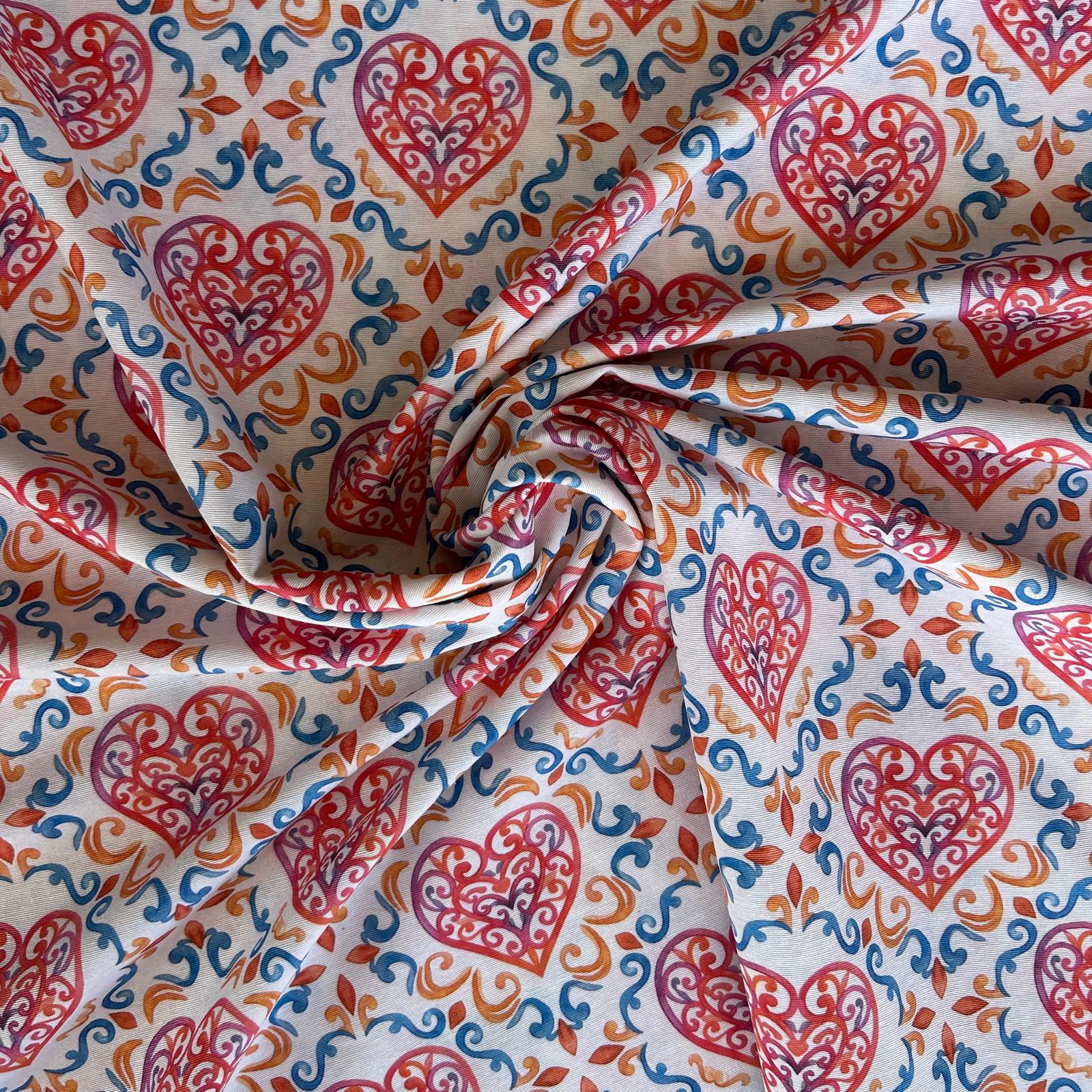 Loneta de decoração-Corações-Floral-Vermelho