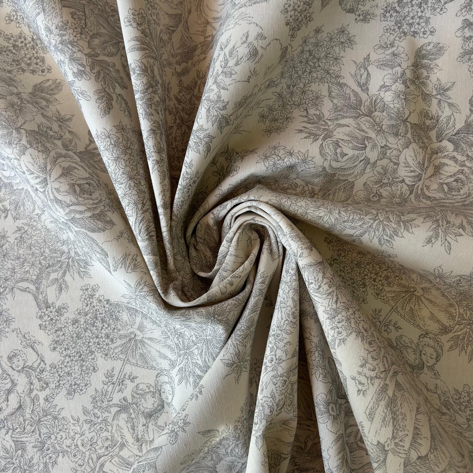 Loneta de decoração - Floral Histórico - Cinzento