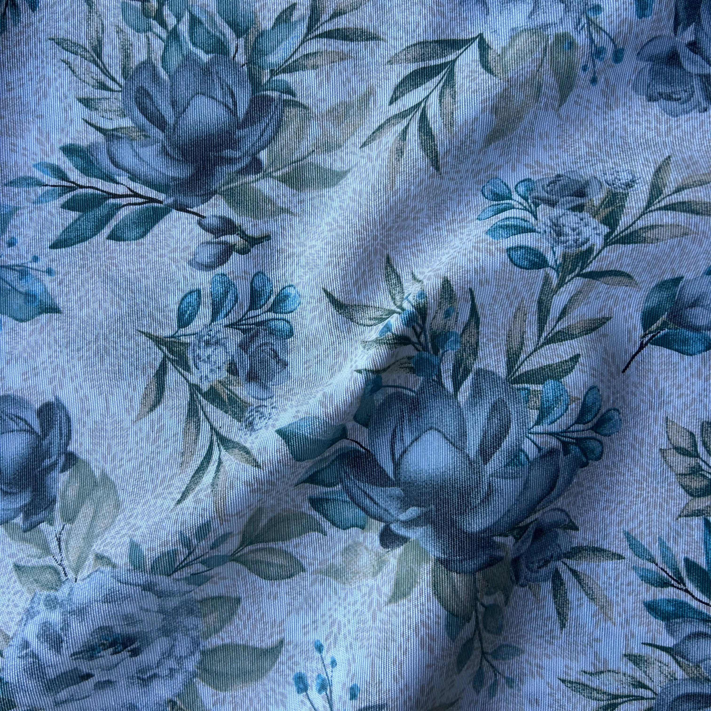 Loneta de decoração - Floral - Azul Turquesa