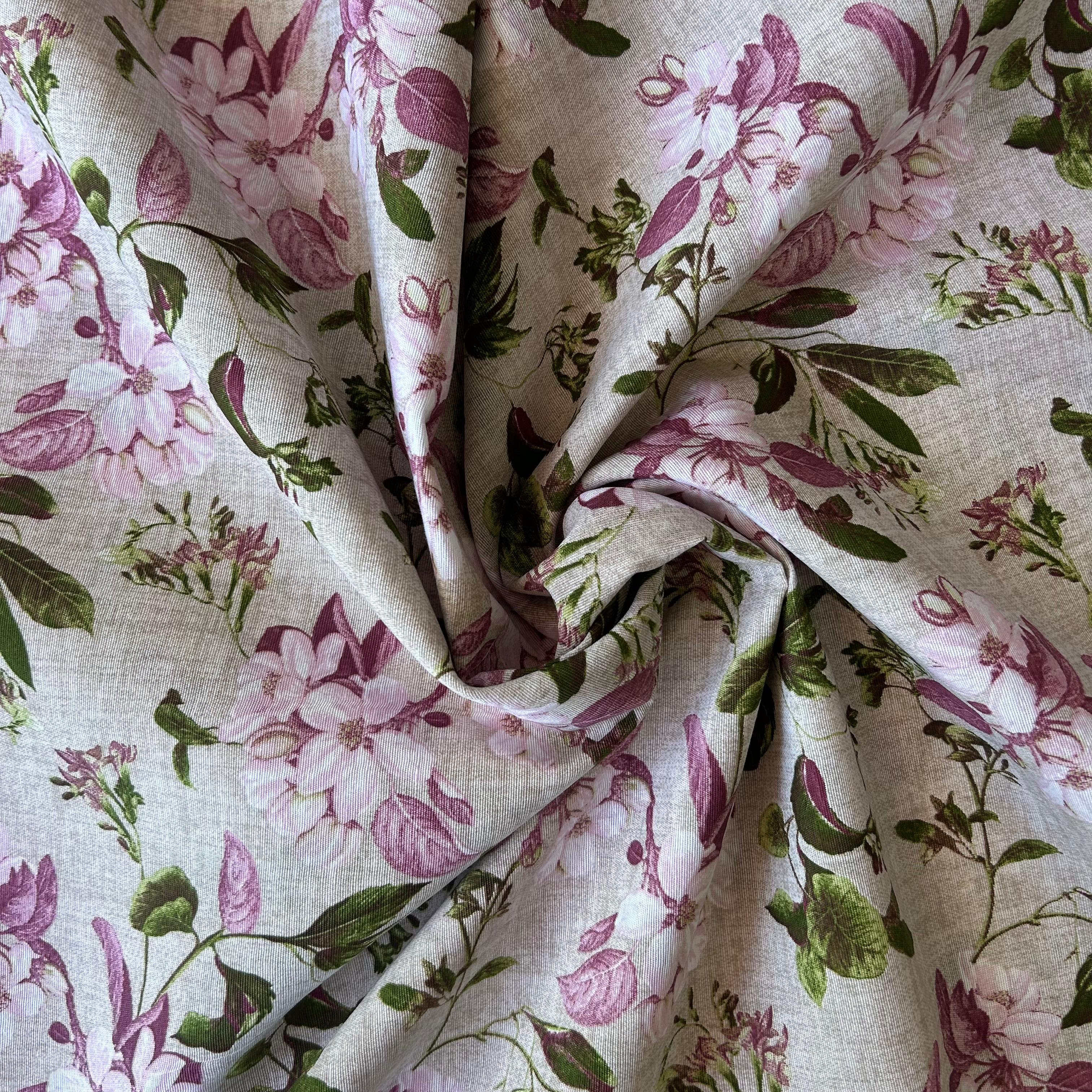 Loneta de decoração - Floral - Verde&Rosa