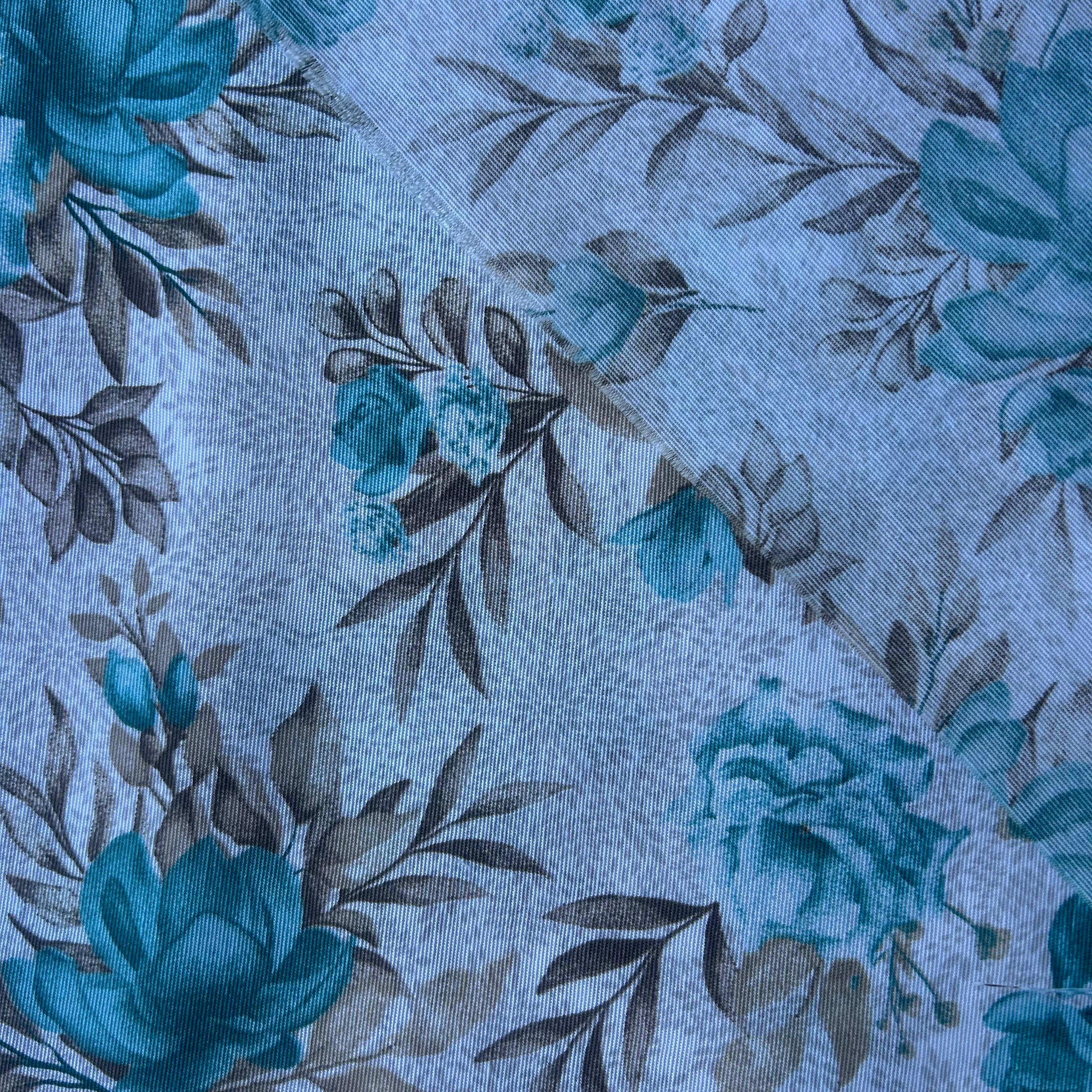 Loneta de decoração - Floral - Azul Turquesa