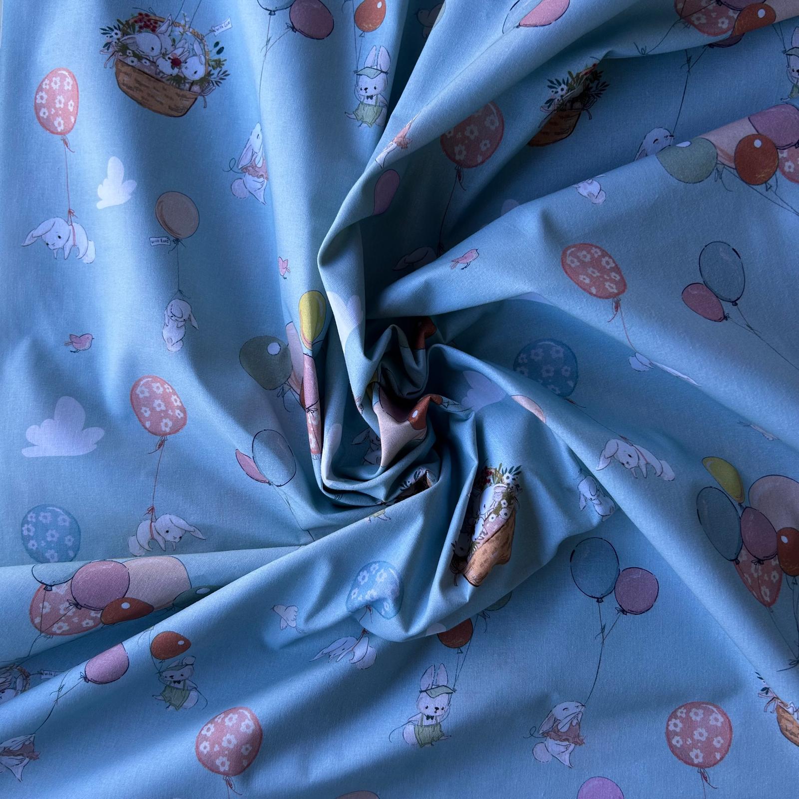 Algodão Estampado Coelhos Azul