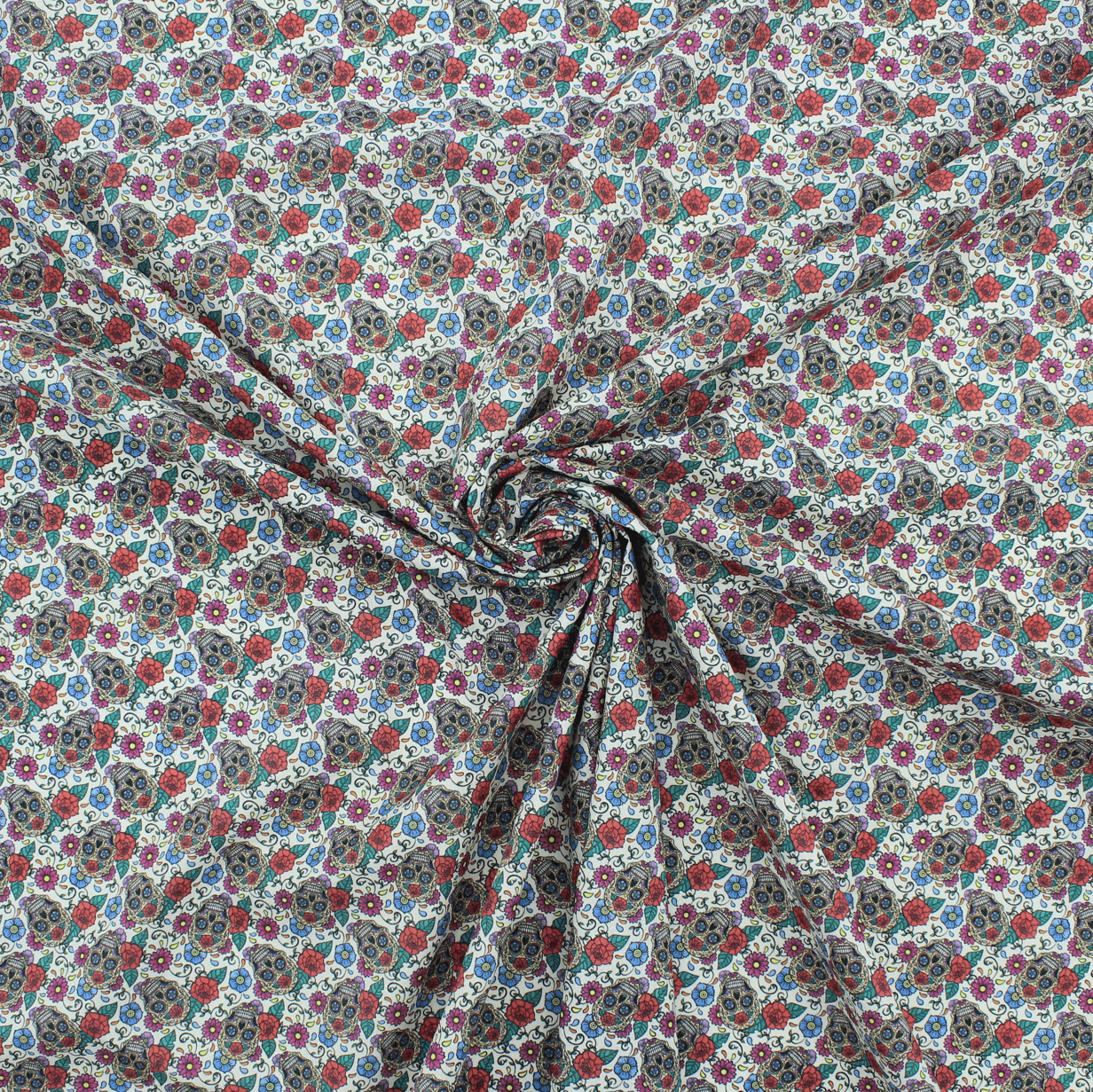 Algodão Estampado - Caveira - azul & vermelho Algodões Estampados Tecido para Decoração e Vestuário