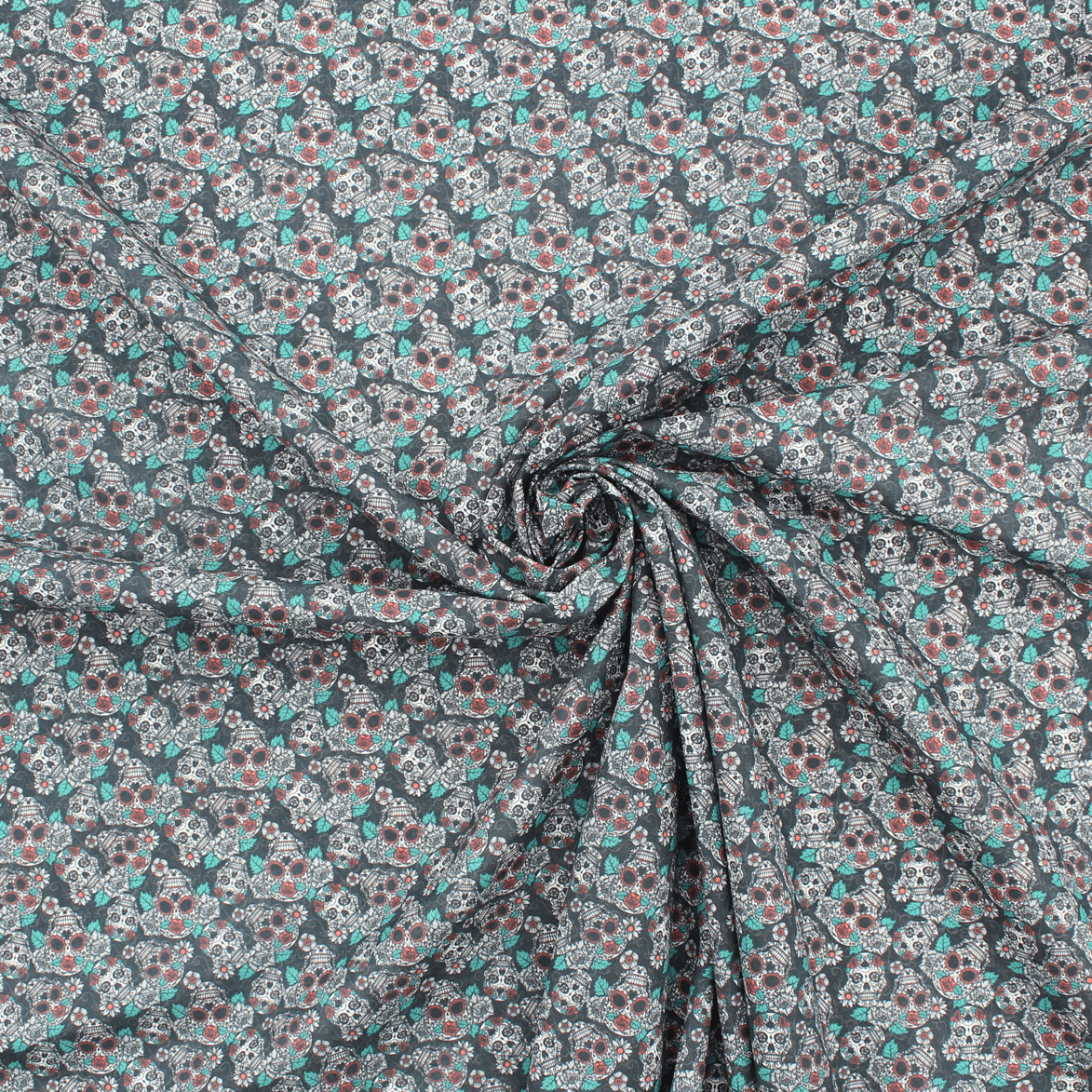 Algodão Estampado - Caveira - preto & azul Algodões Estampados Tecido para Decoração e Vestuário