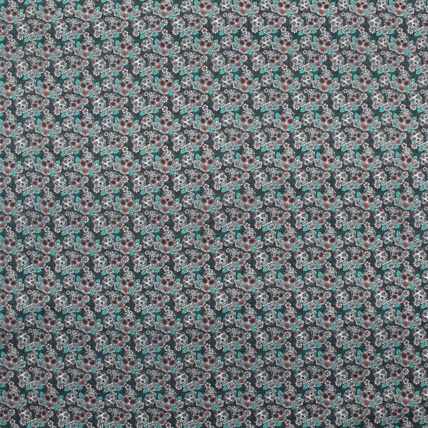 Algodão Estampado - Caveira - preto & azul Algodões Estampados Tecido para Decoração e Vestuário