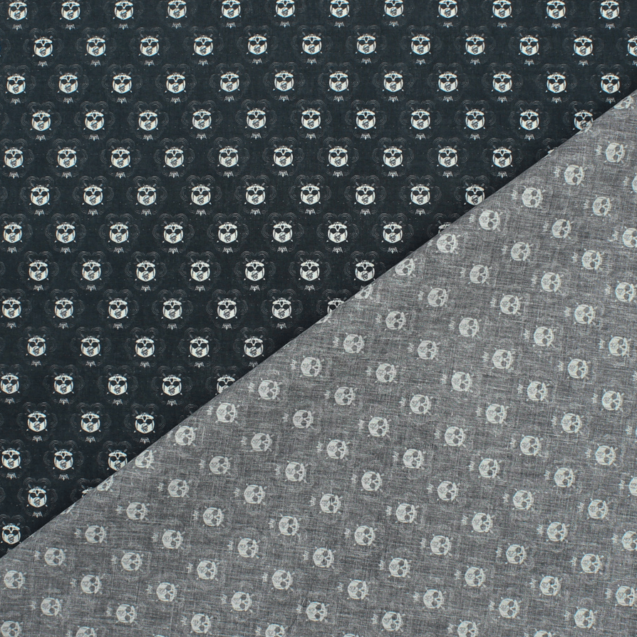Algodão Estampado - Caveiras - preto Algodões Estampados Tecido para Decoração e Vestuário