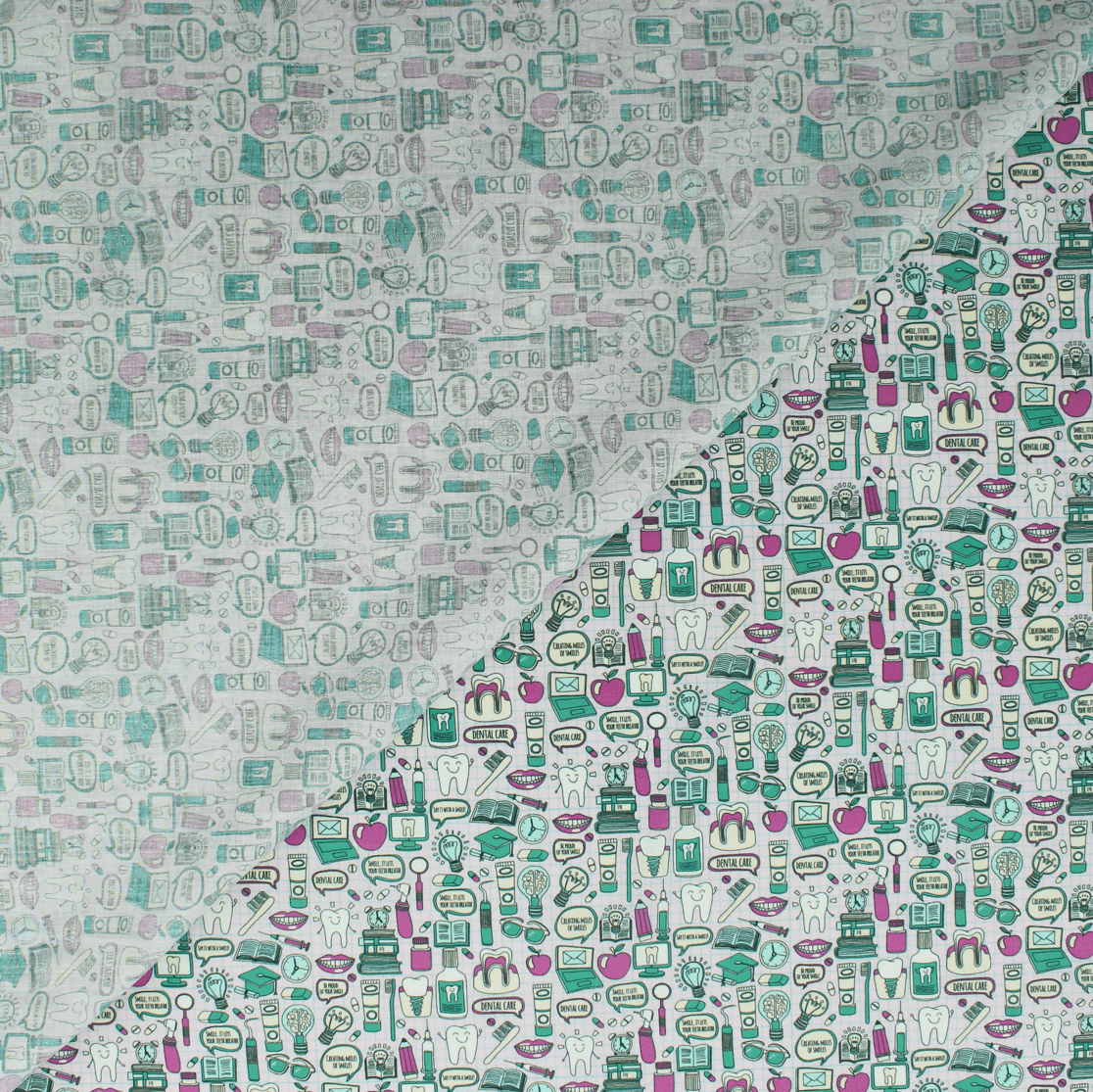 Algodão Estampado - Dentista - verde Algodões Estampados Tecido para Decoração e Vestuário