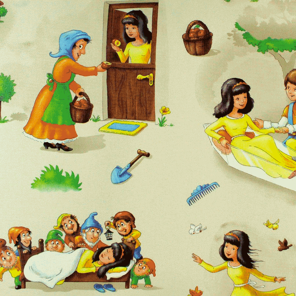 Algodão estampado - Disney Branca Neve e os 7 anões - amarelo Algodões Estampados Tecido para Decoração e Vestuário