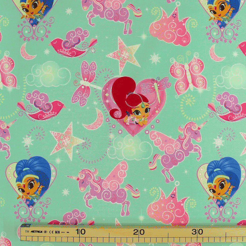 Algodão estampado - Disney Shimmer and Shine - azul Algodões Estampados Tecido para Decoração e Vestuário