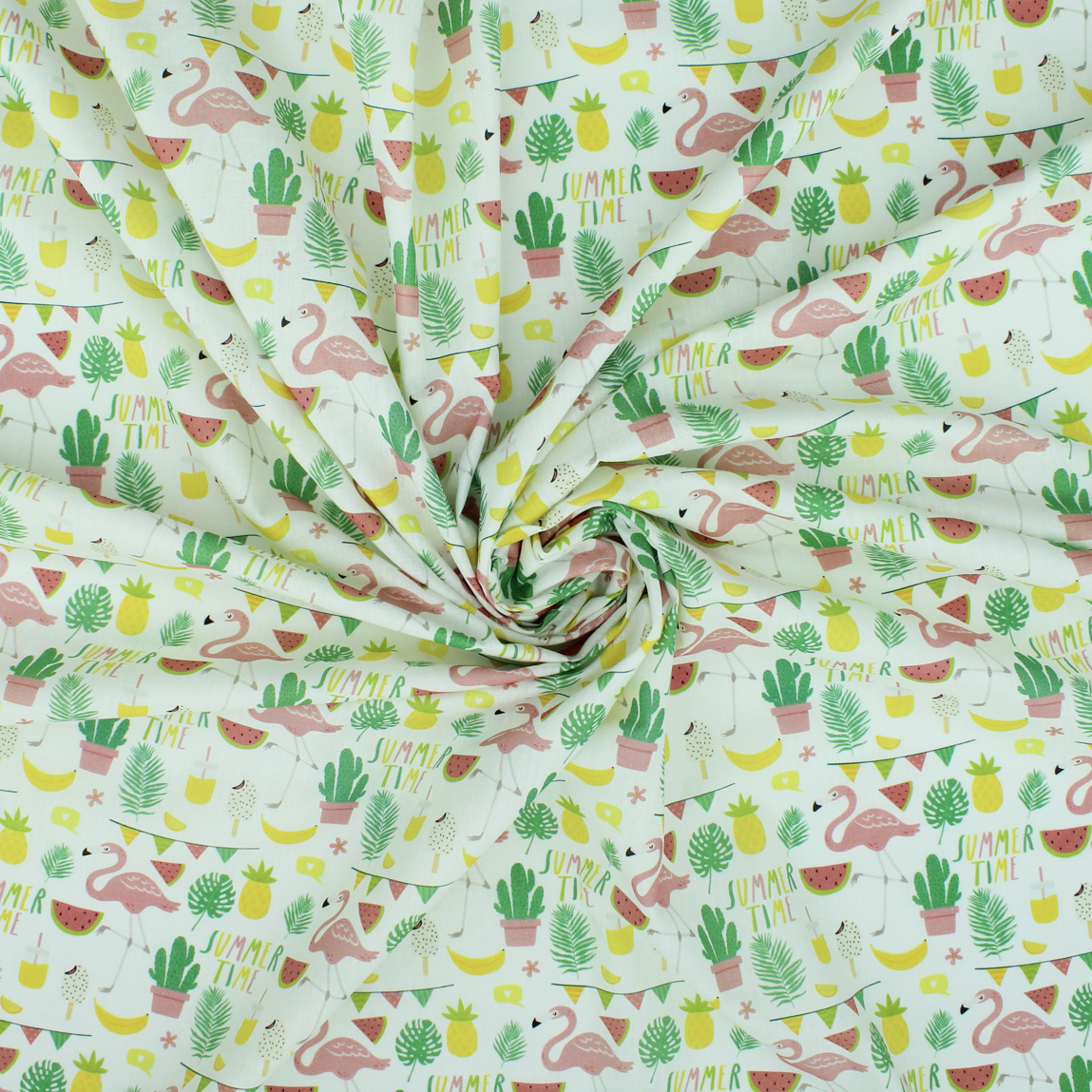 Algodão Estampado - Flamingos - verde Algodões Estampados Tecido para Decoração e Vestuário