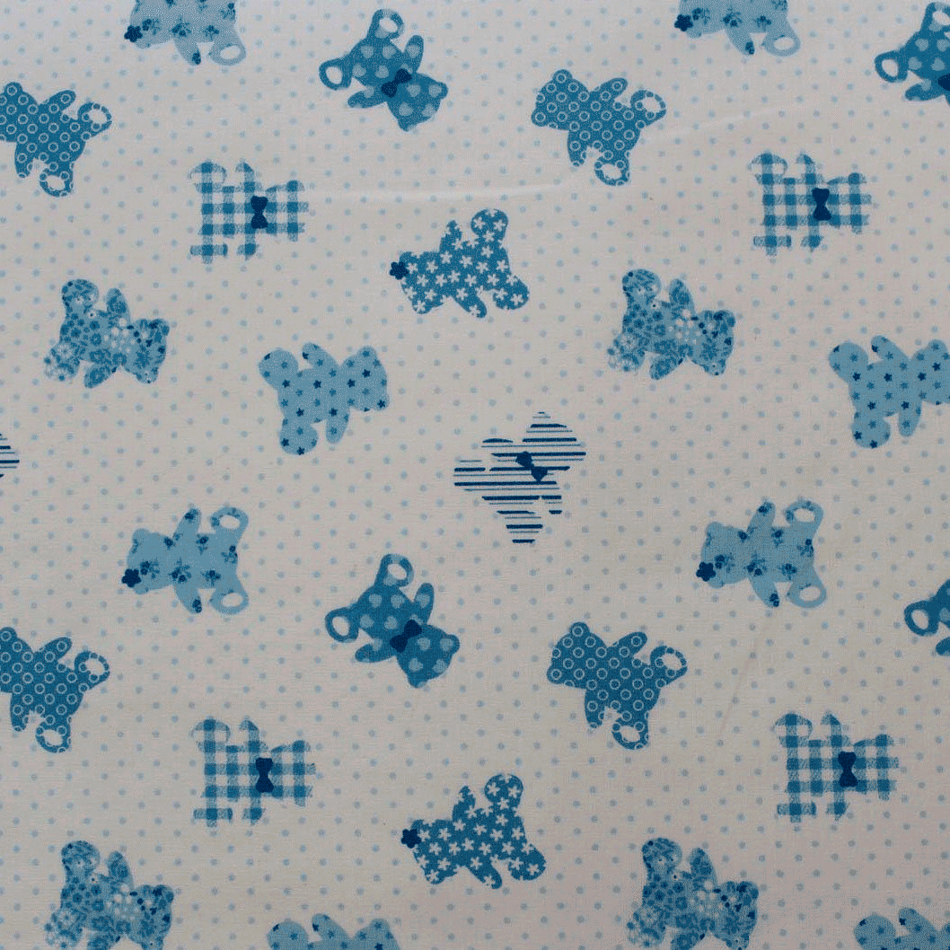 Algodão estampado ursinho e pintas - azul Algodões Estampados Tecido para Decoração e Vestuário