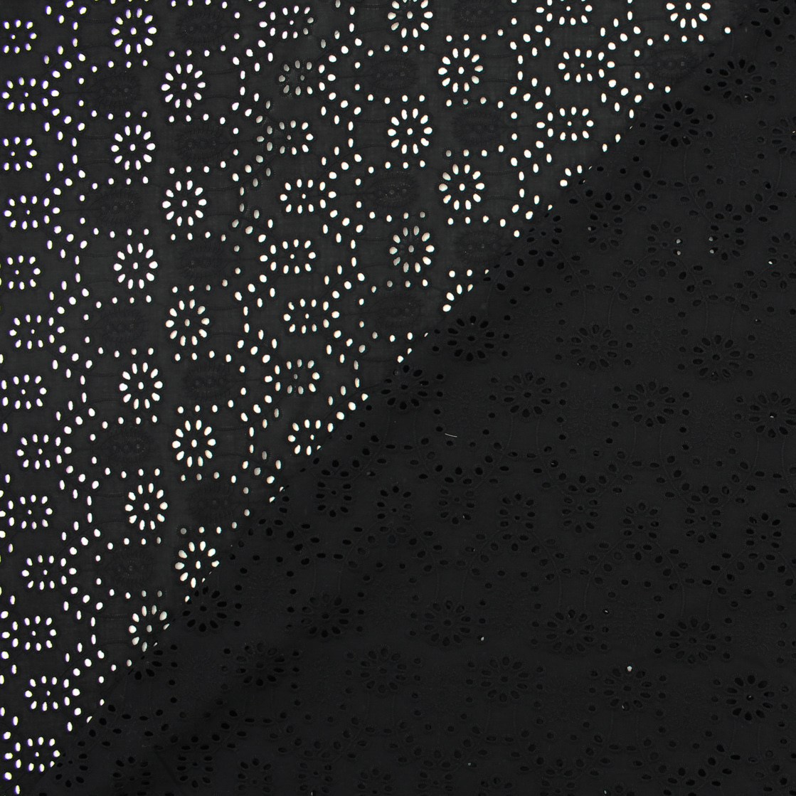 Bordado Inglês Liso Circular - Preto Bordado Inglês Tecido para Vestuário