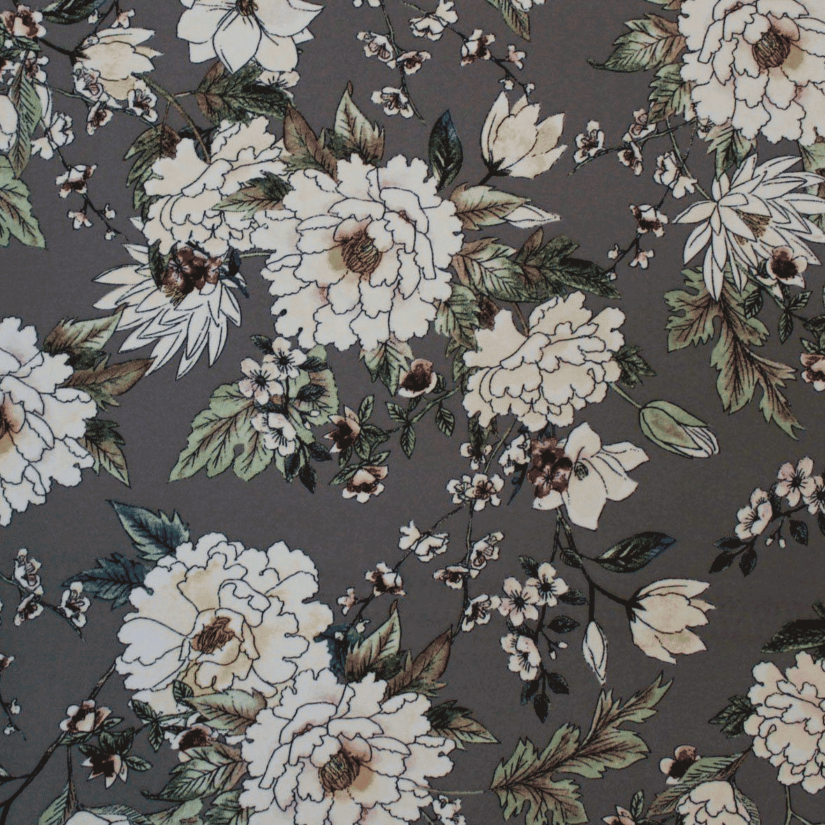 Camiseiro Estampado floral - cinza Sedas Poliéster Tecido para Vestuário