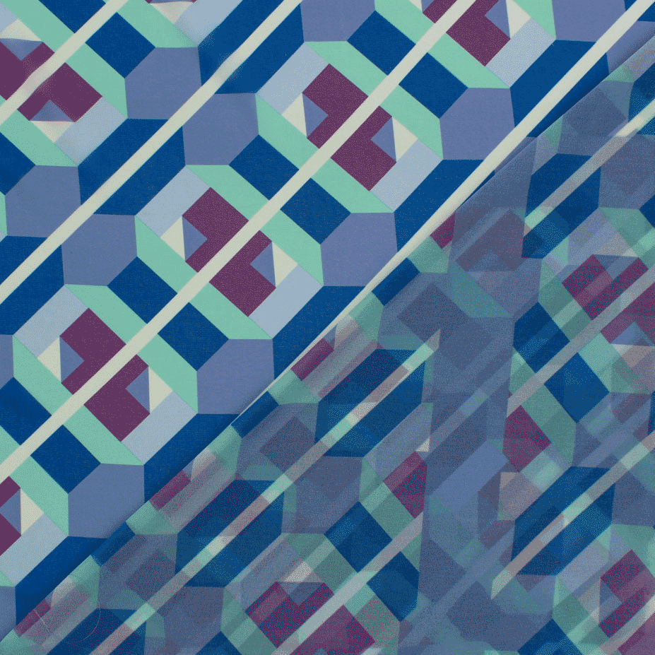 Camiseiro Estampado Geométrico - azul Sedas Poliéster Tecido para Vestuário