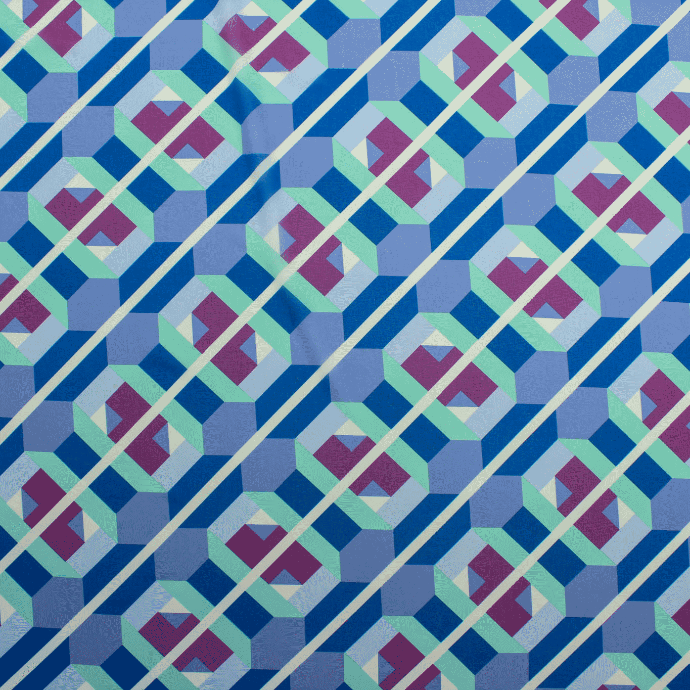 Camiseiro Estampado Geométrico - azul Sedas Poliéster Tecido para Vestuário