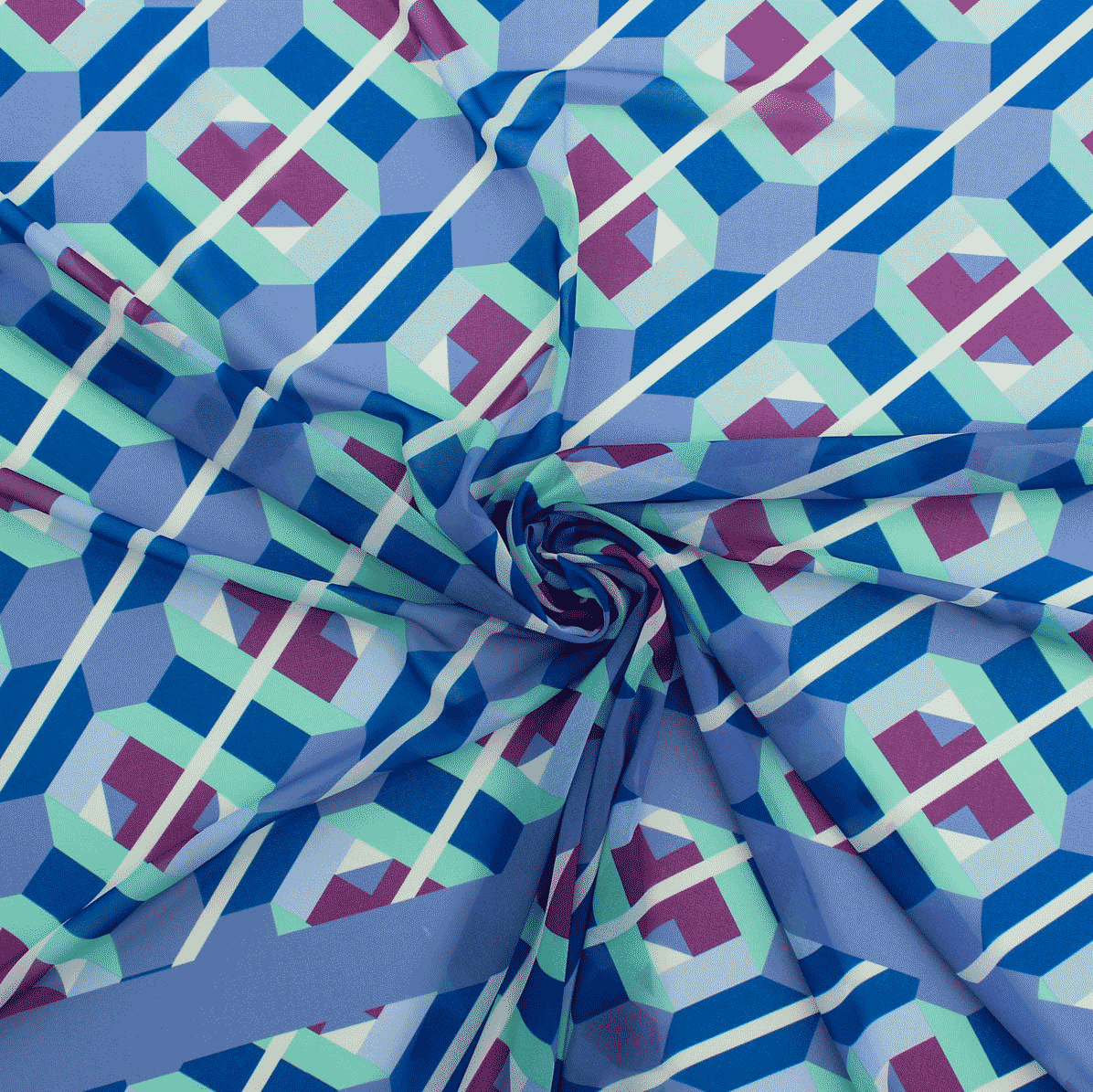 Camiseiro Estampado Geométrico - azul Sedas Poliéster Tecido para Vestuário