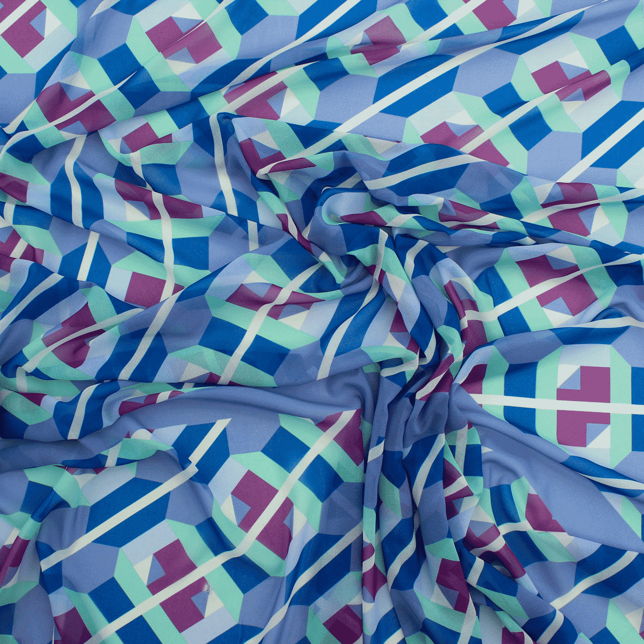 Camiseiro Estampado Geométrico - azul Sedas Poliéster Tecido para Vestuário