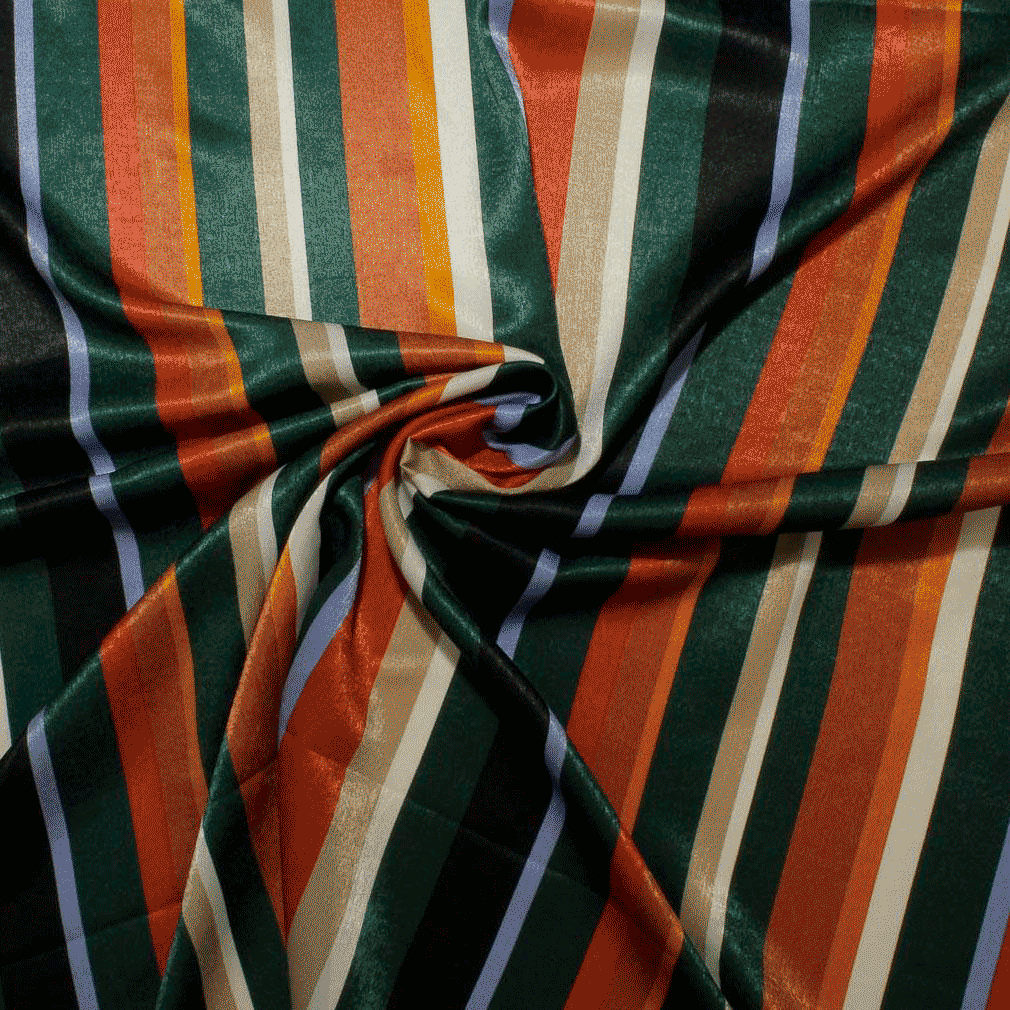 Camiseiro Estampado Riscas Acetinado Multi Cores Sedas Poliéster Tecido para Vestuário