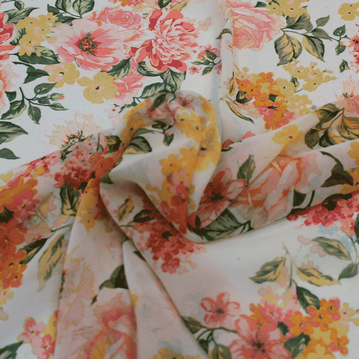 Camiseiro Estampado Translúcido floral - amarelo e rosa Sedas Poliéster Tecido para Vestuário