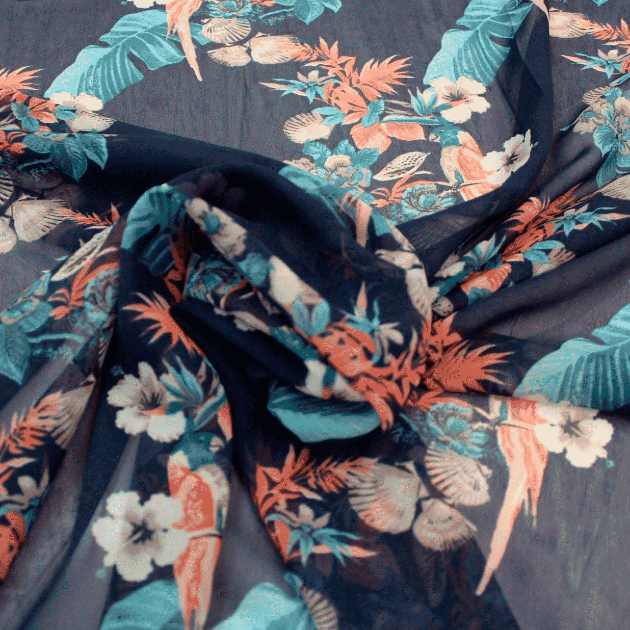 Camiseiro Estampado Translúcido floral - azul Sedas Poliéster Tecido para Vestuário
