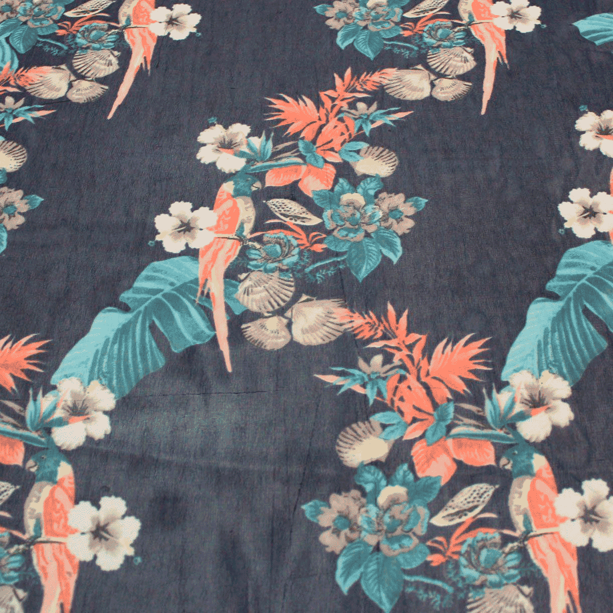 Camiseiro Estampado Translúcido floral - azul Sedas Poliéster Tecido para Vestuário