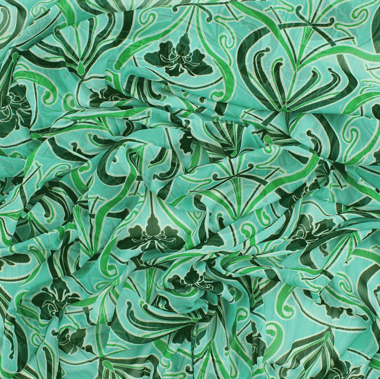 Camiseiro Estampado Translúcido Floral - verde Sedas Poliéster Tecido para Vestuário