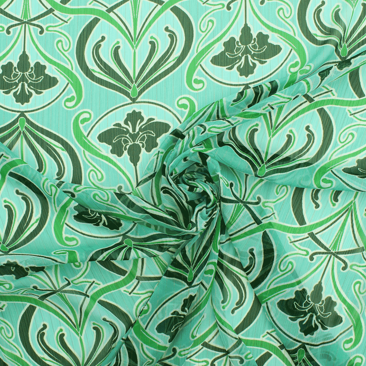 Camiseiro Estampado Translúcido Floral - verde Sedas Poliéster Tecido para Vestuário