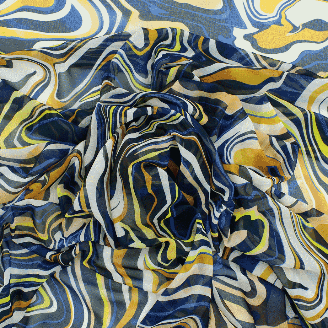 Camiseiro Estampado Translúcido Geométrico - azul & amarelo Sedas Poliéster Tecido para Vestuário