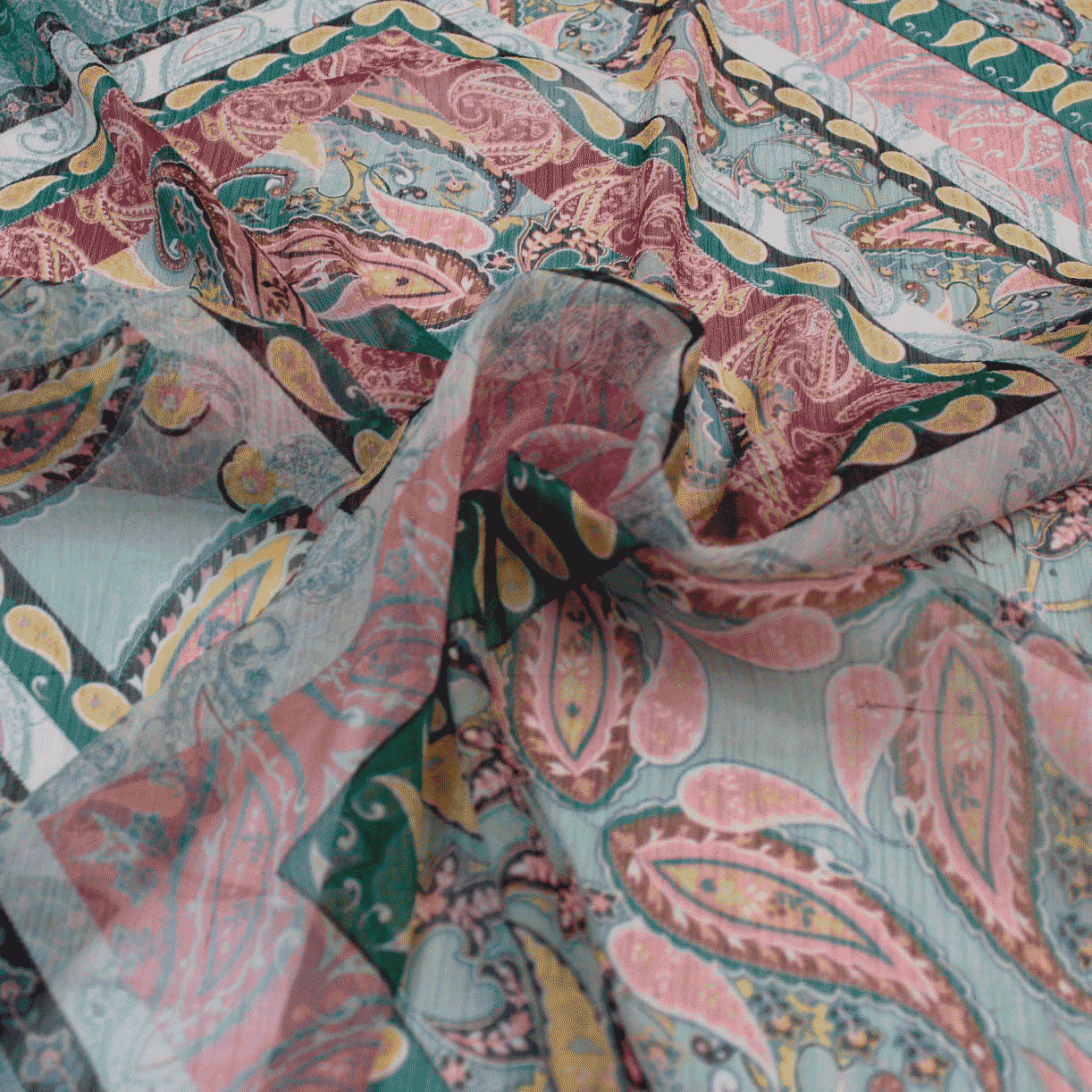 Camiseiro Estampado translúcido losango - rosa e verde Sedas Poliéster Tecido para Vestuário