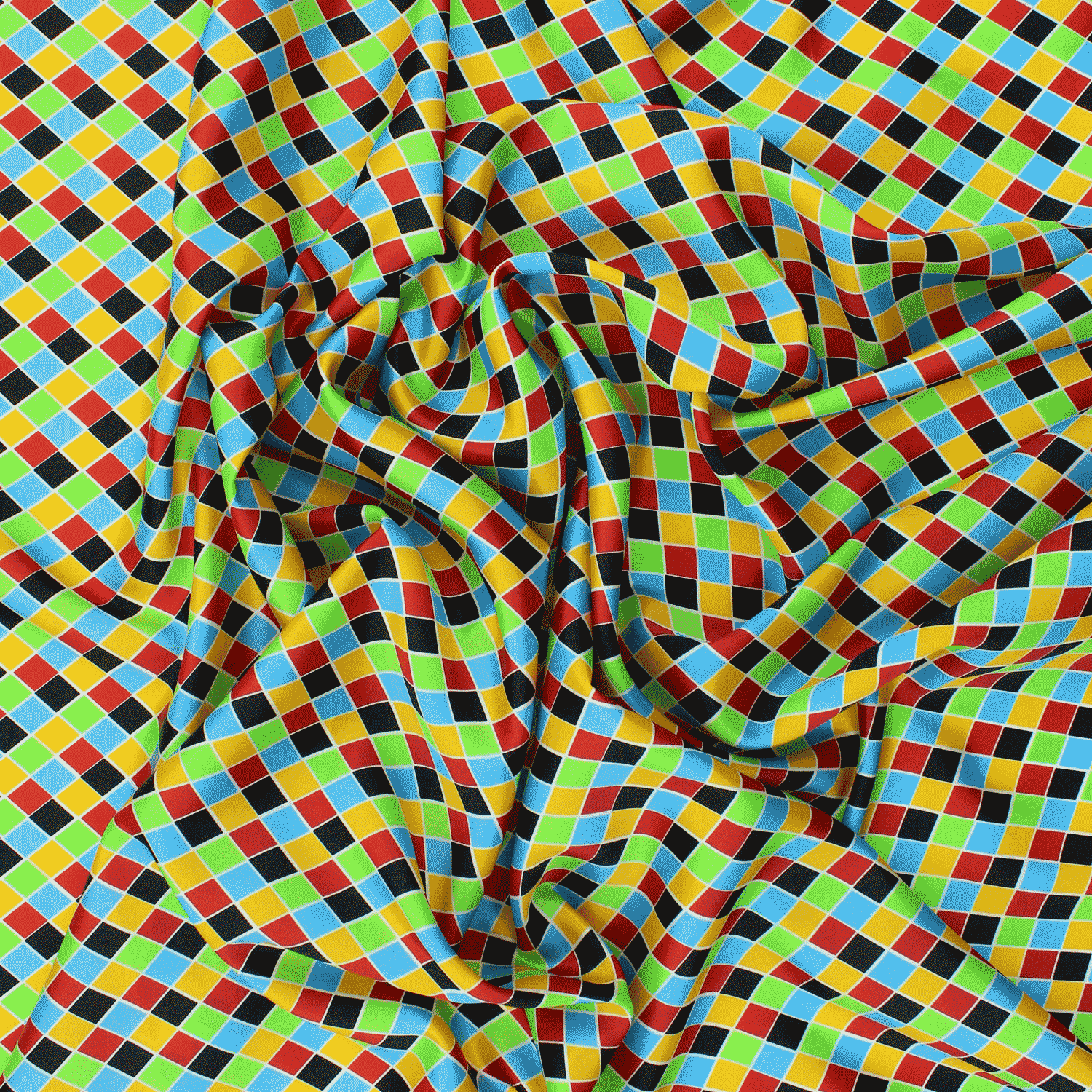 Cetim Estampado Carnaval Losangos - verde & amarelo Cetim Estampado Tecido para Vestuário