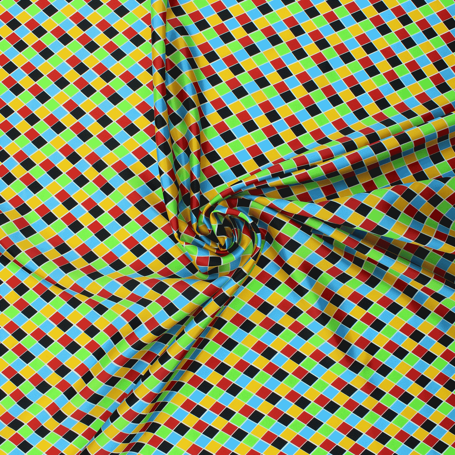 Cetim Estampado Carnaval Losangos - verde & amarelo Cetim Estampado Tecido para Vestuário