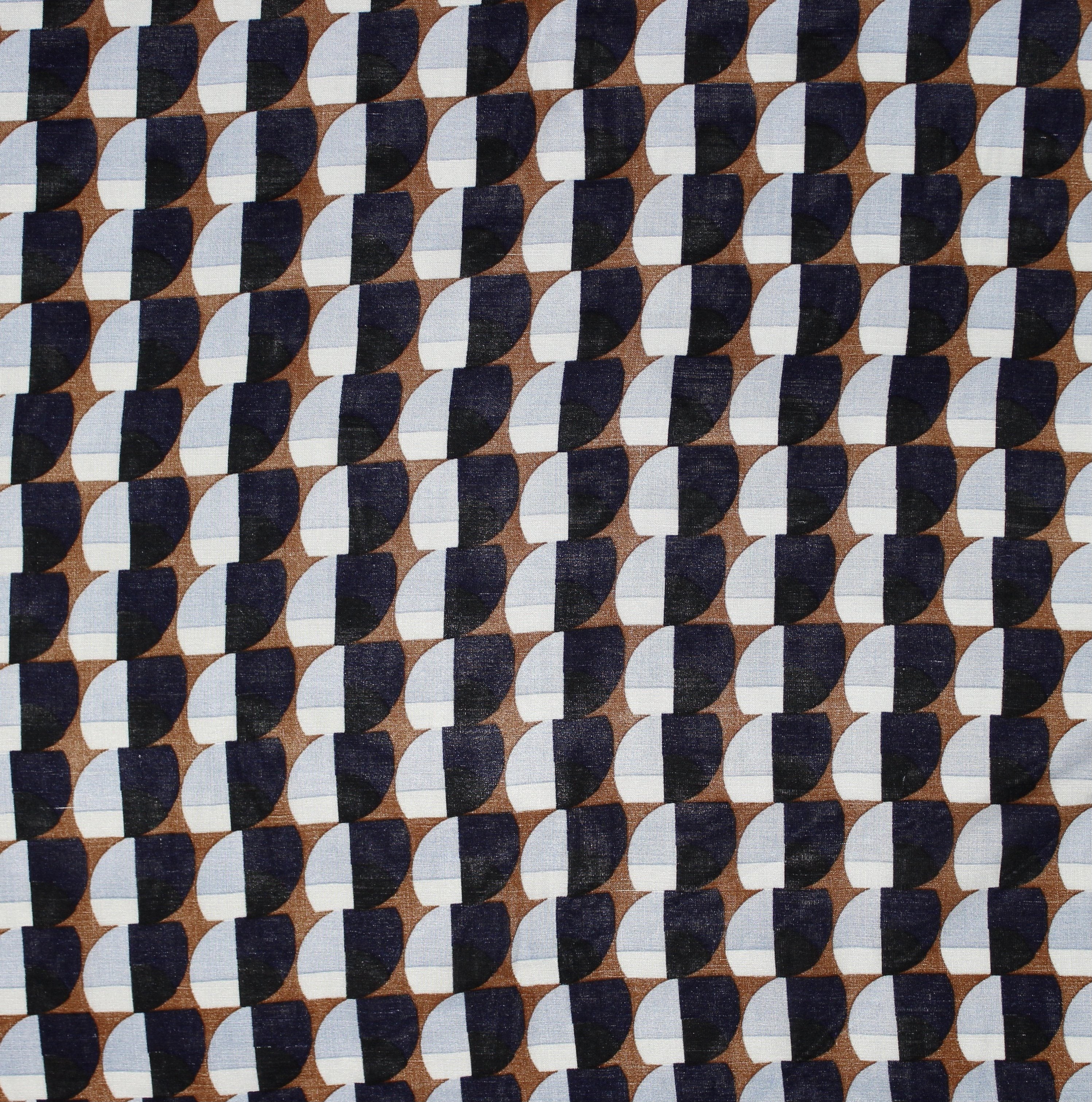 Estampado Viscose figuras - azul & camel Confecção Feira dos Tecidos Online
