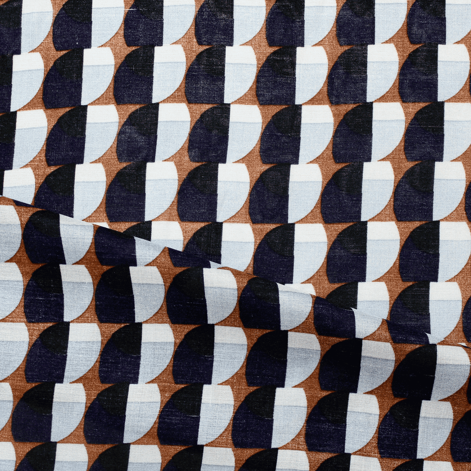 Estampado Viscose figuras - azul & camel Viscoses Estampadas Tecido para Vestuário