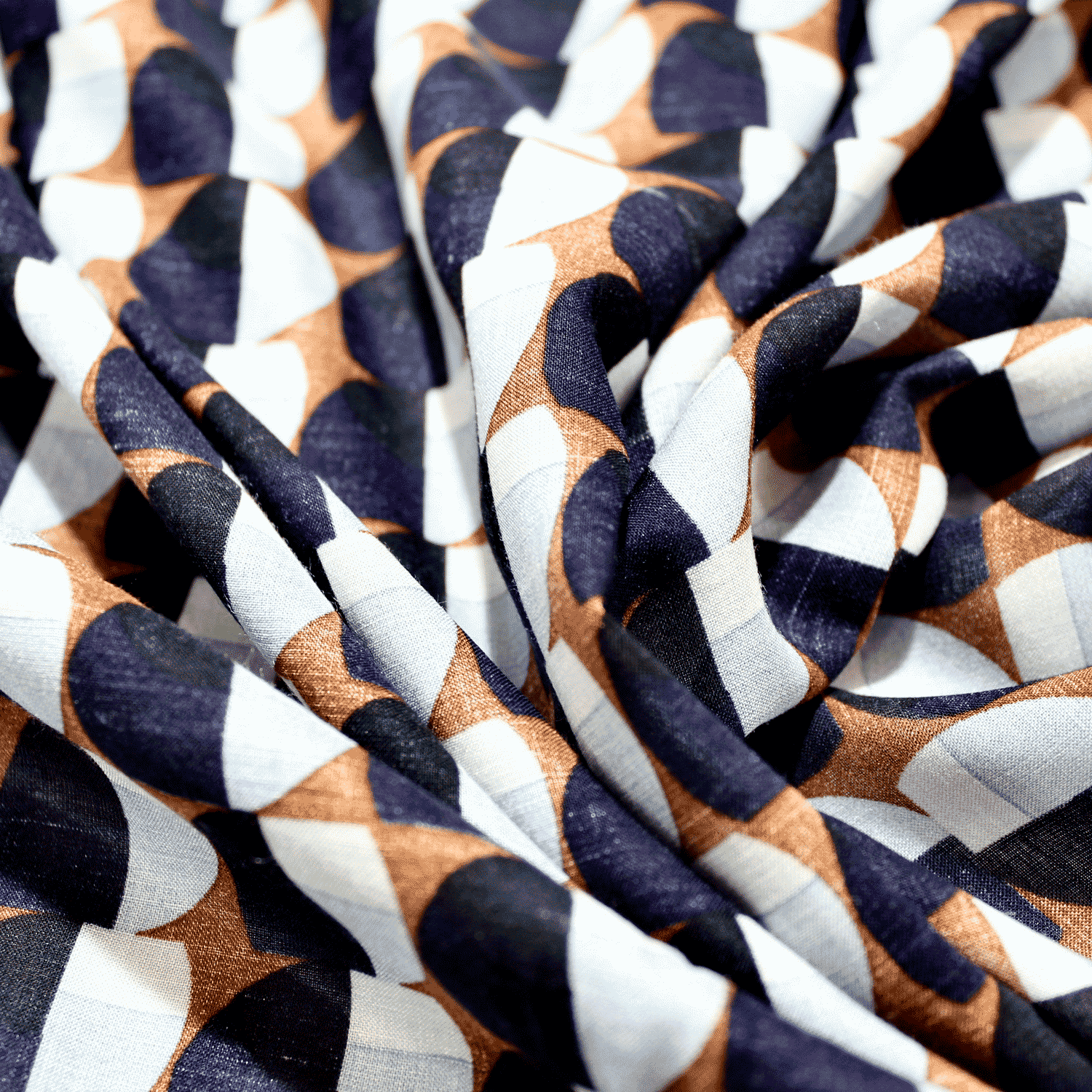 Estampado Viscose figuras - azul & camel Viscoses Estampadas Tecido para Vestuário
