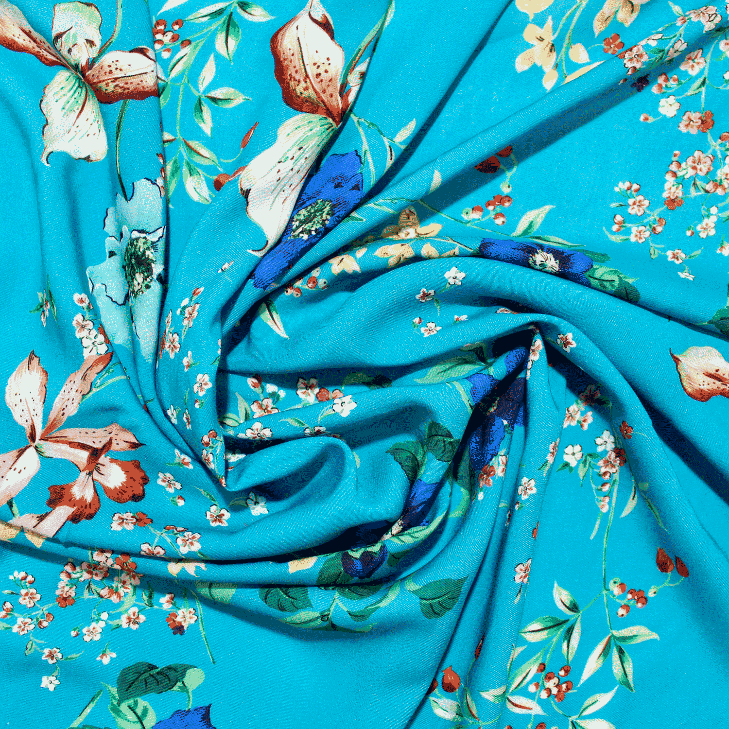 Estampado Viscose floral - azul Viscoses Estampadas Tecido para Vestuário