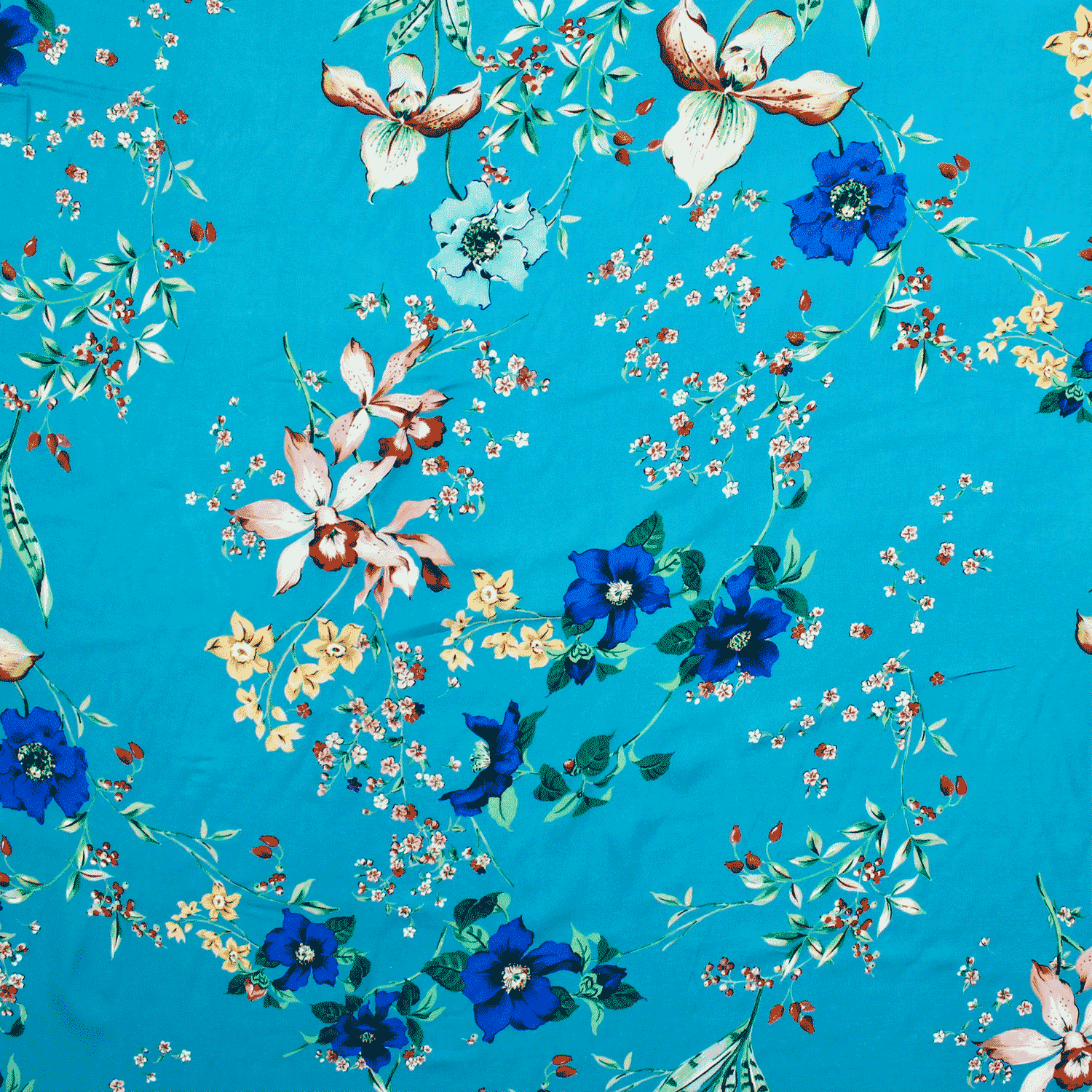 Estampado Viscose floral - azul Viscoses Estampadas Tecido para Vestuário