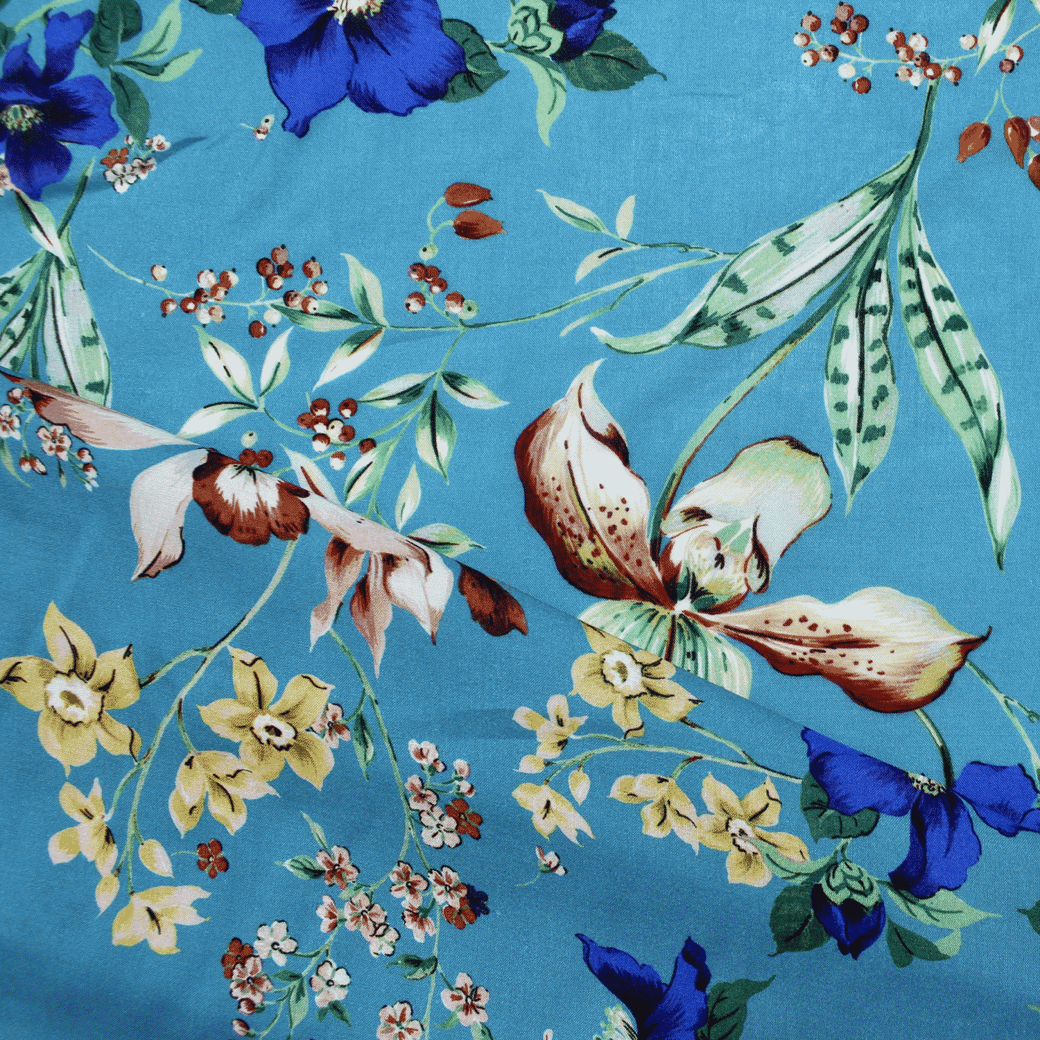Estampado Viscose floral - azul Viscoses Estampadas Tecido para Vestuário