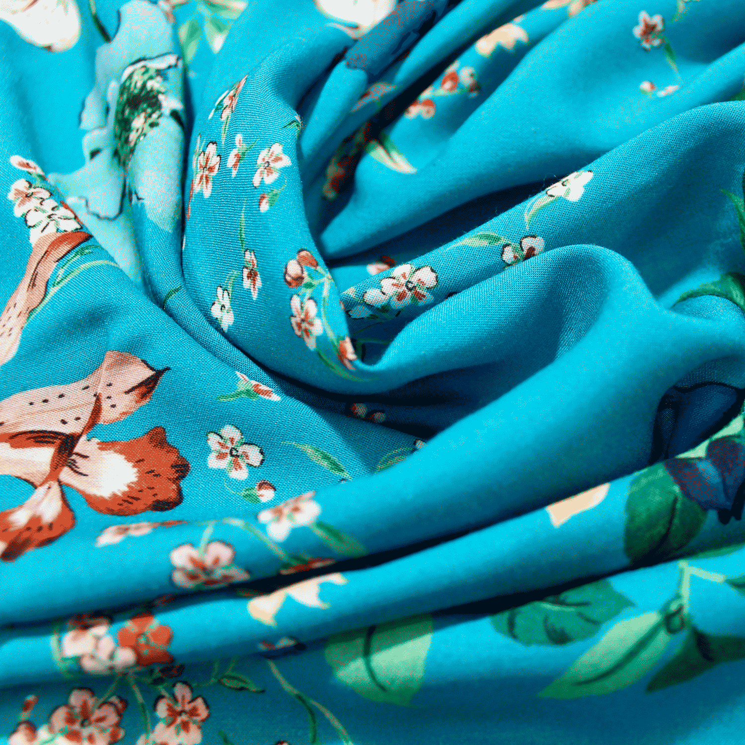 Estampado Viscose floral - azul Viscoses Estampadas Tecido para Vestuário