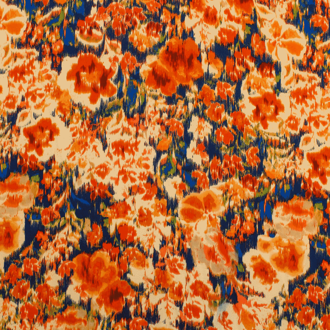 Estampado Viscose Floral - laranja & azul Viscoses Estampadas Tecido para Vestuário