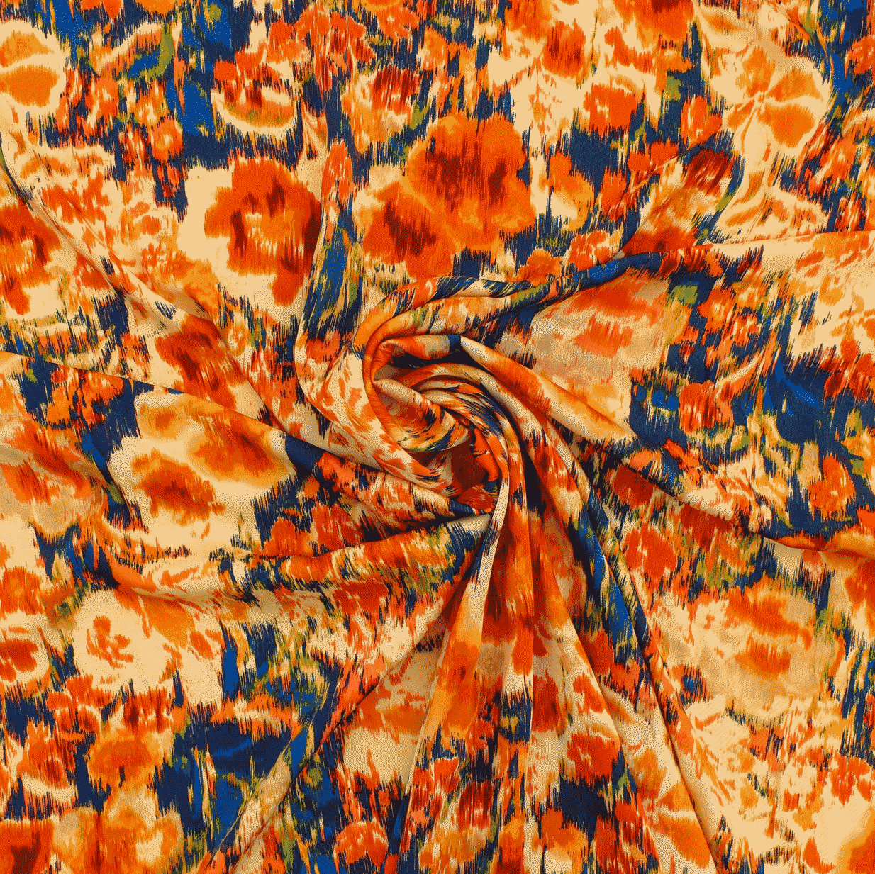 Estampado Viscose Floral - laranja & azul Viscoses Estampadas Tecido para Vestuário