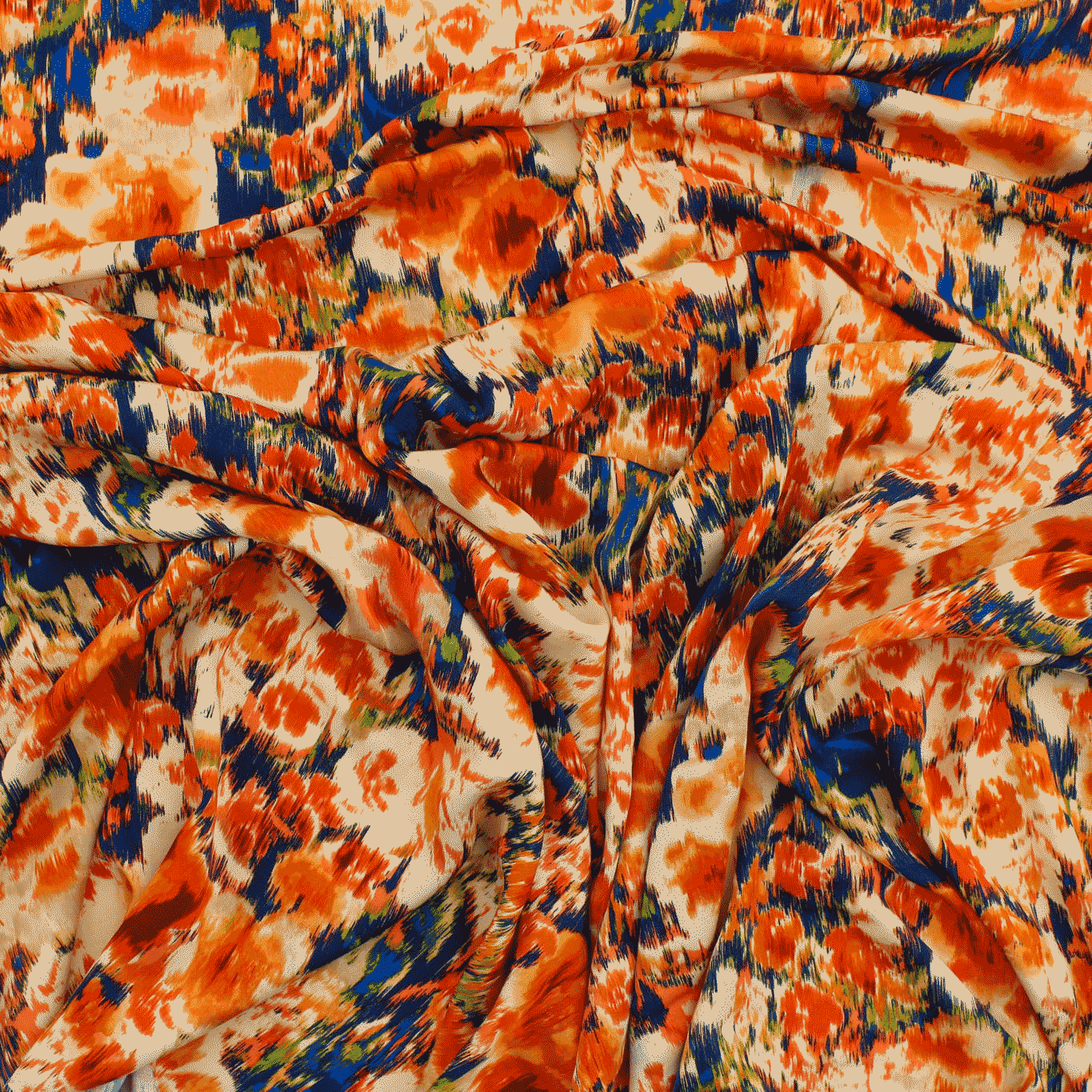 Estampado Viscose Floral - laranja & azul Viscoses Estampadas Tecido para Vestuário