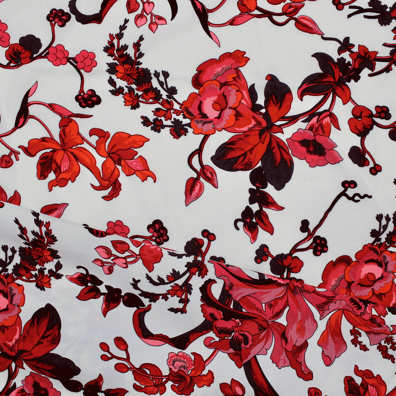 Estampado Viscose floral - rosa e vermelho Viscoses Estampadas Tecido para Vestuário