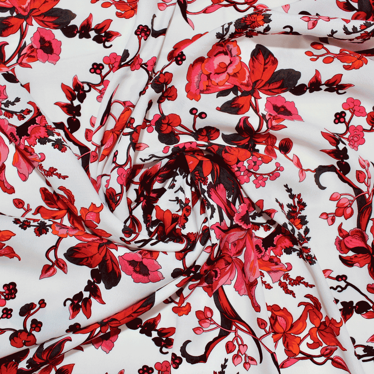 Estampado Viscose floral - rosa e vermelho Viscoses Estampadas Tecido para Vestuário