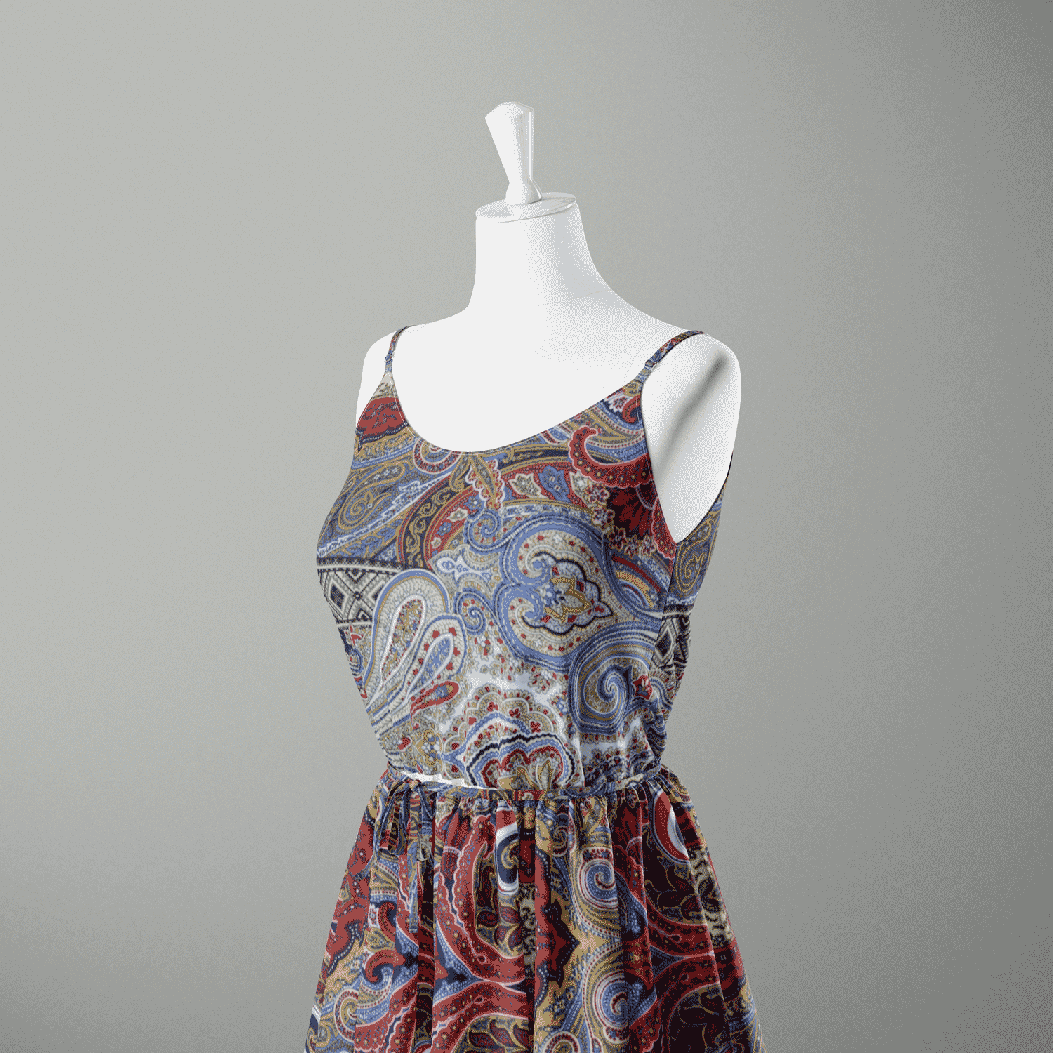 Estampado Viscose padrões - Azul & Vermelho Viscoses Estampadas Tecido para Vestuário