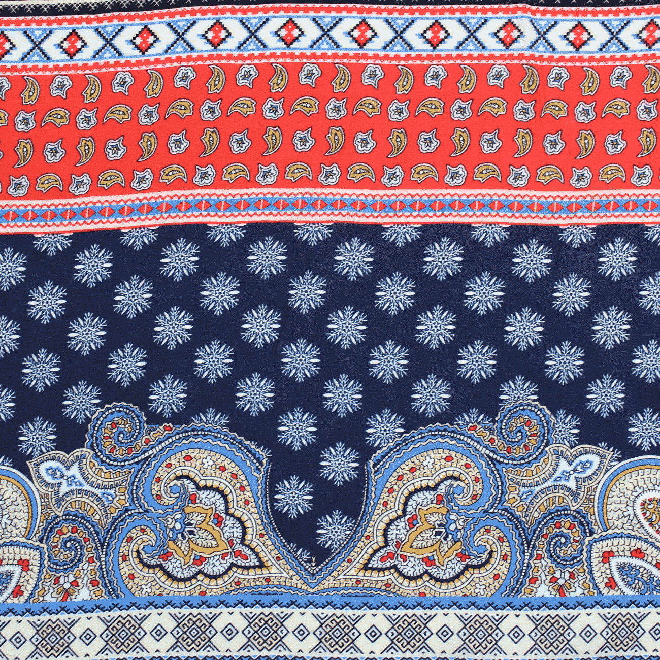 Estampado Viscose padrões - Azul & Vermelho Viscoses Estampadas Tecido para Vestuário