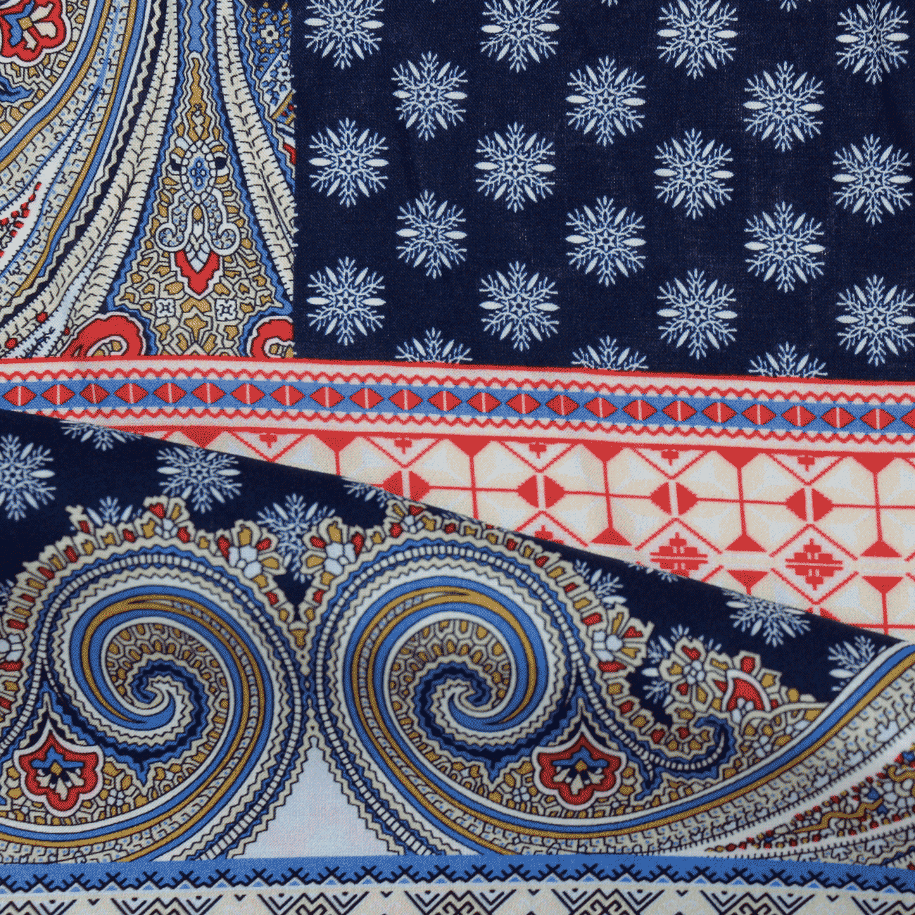 Estampado Viscose padrões - Azul & Vermelho Viscoses Estampadas Tecido para Vestuário